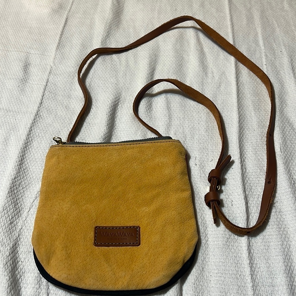 WayaWaya Mustard Yellow and Red Leather Crossbody Purse